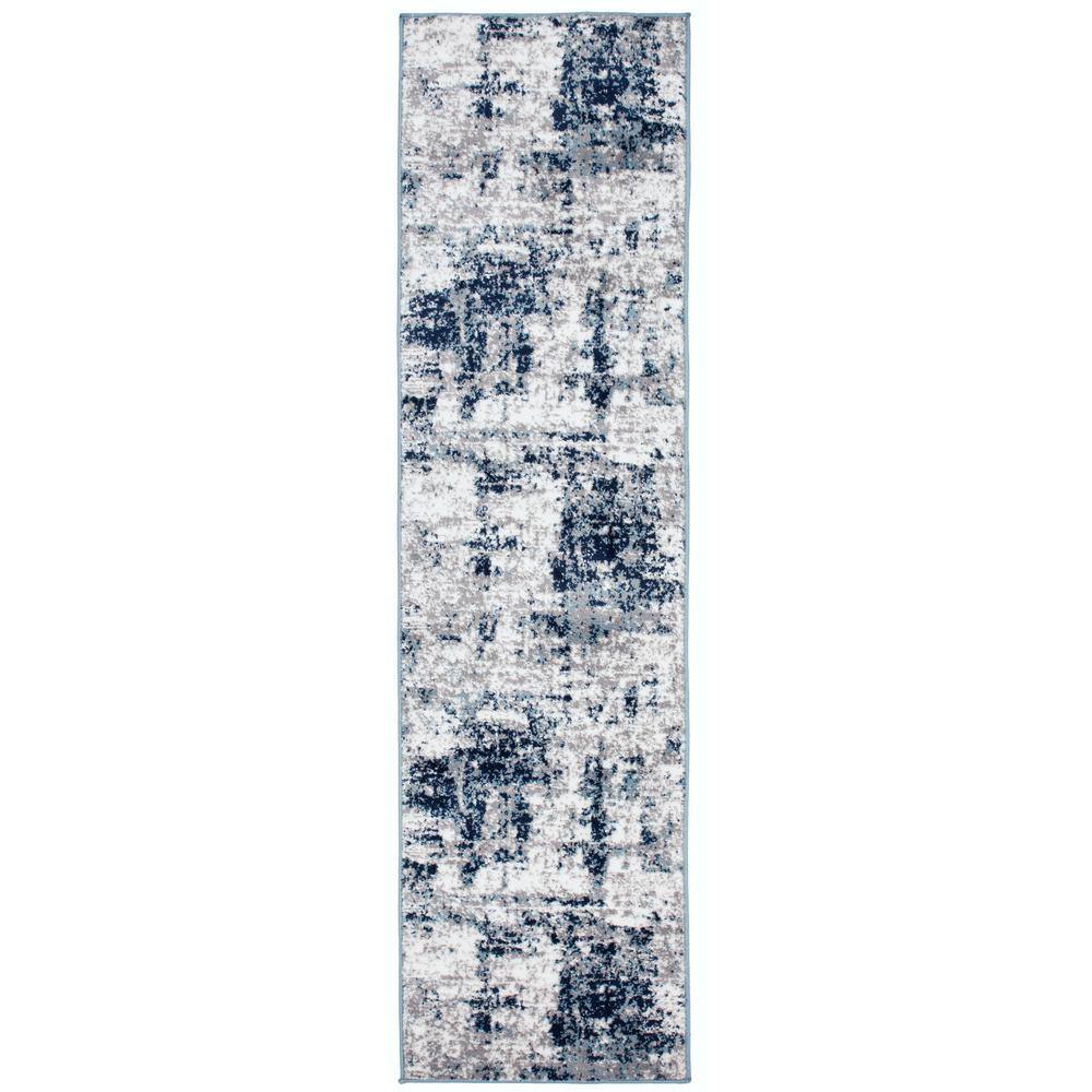 Blue Distressed Abstract Polypropylene Runner Rug
