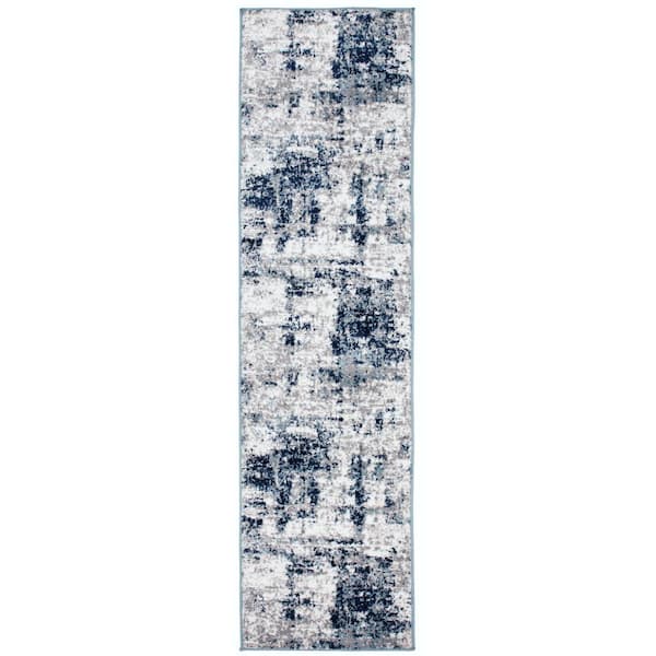 World Rug Gallery Distressed Modern Abstract Blue 2 ft. x 7 ft. Runner Rug