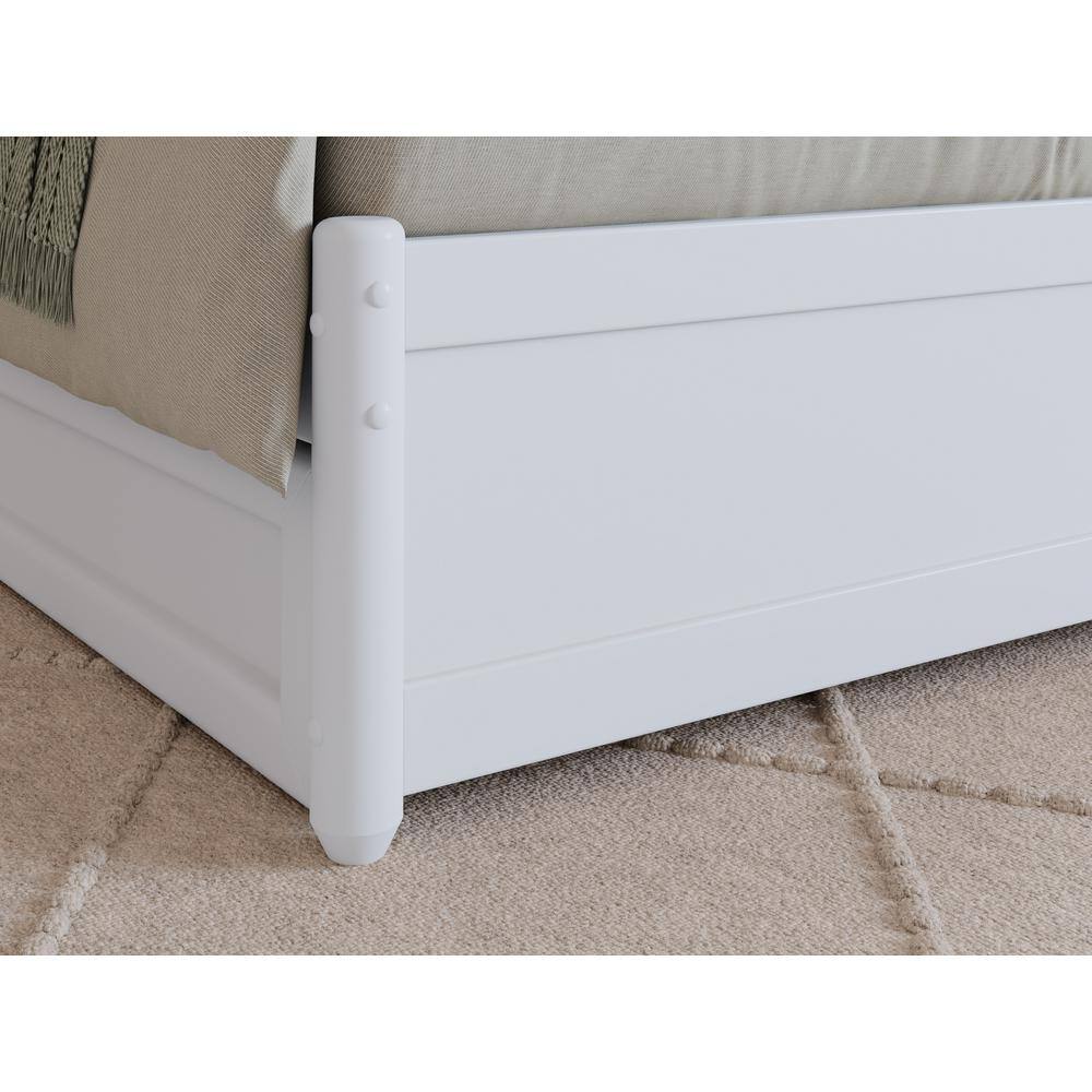 Lucia Twin XL White Wood Platform Bed with Trundle and Slatted Headboard