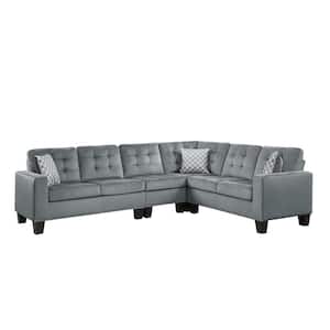 Boykin 107 in. Straight Arm 2-piece Microfiber Reversible Sectional Sofa in Gray