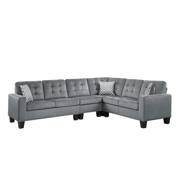 Unbranded Boykin 107 in. Straight Arm 2-piece Microfiber Reversible Sectional Sofa in Gray