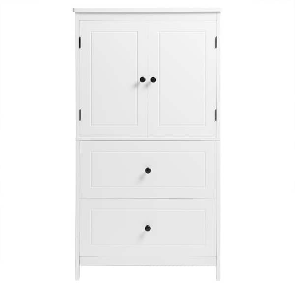 23.60 in. W x 11.80 in. D x 43.30 in. H White MDF Freestanding Linen Cabinet with Adjustable Shelve