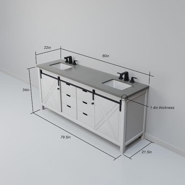 Lexora Marsyas 80 in W x 22 in D White Double Bath Vanity