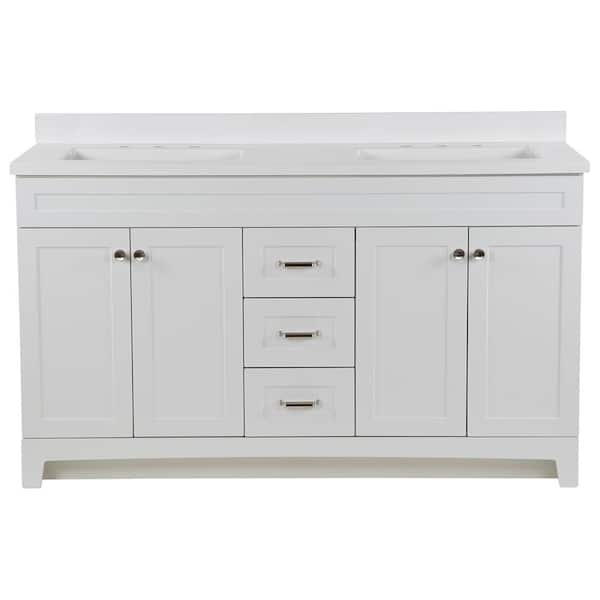 Thornbriar 61 in. Double Sink White Bath Vanity with White Cultured Marble Top (Assembled)