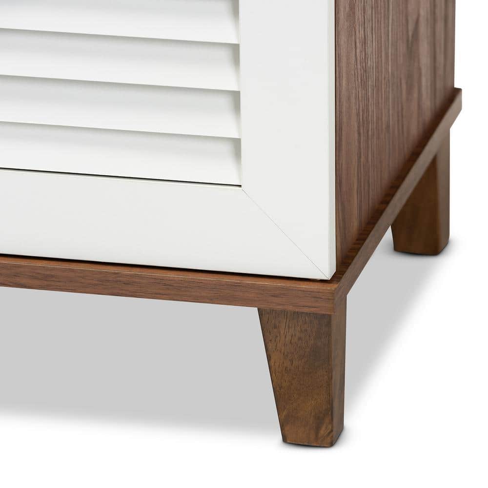 Walnut and White 8-Shelf Wood Shoe Storage Cabinet