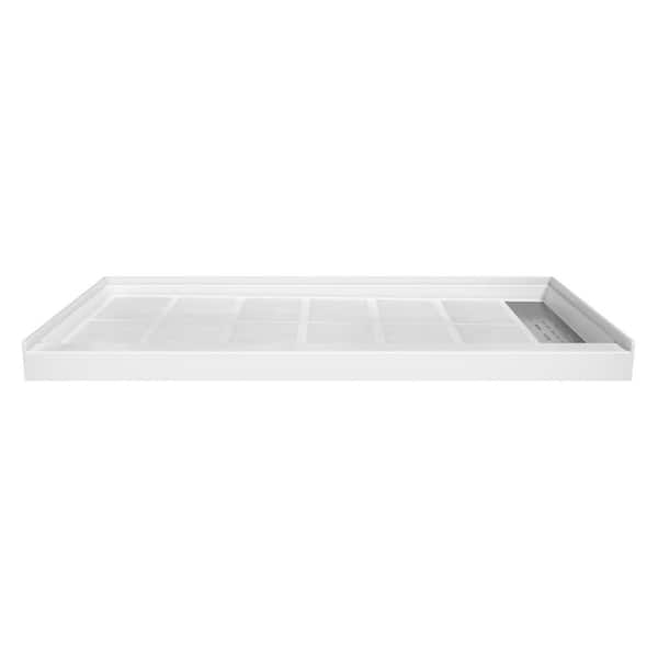 Boyel Living 60 in. L x 30 in. W Single Threshold Alcove Solid Surface Shower Pan Base with Right Drain in White