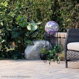 10 in. Diameter Indoor/Outdoor Glass Mosaic Gazing Globe Yard Decoration, Purple Mosaic Flower Design