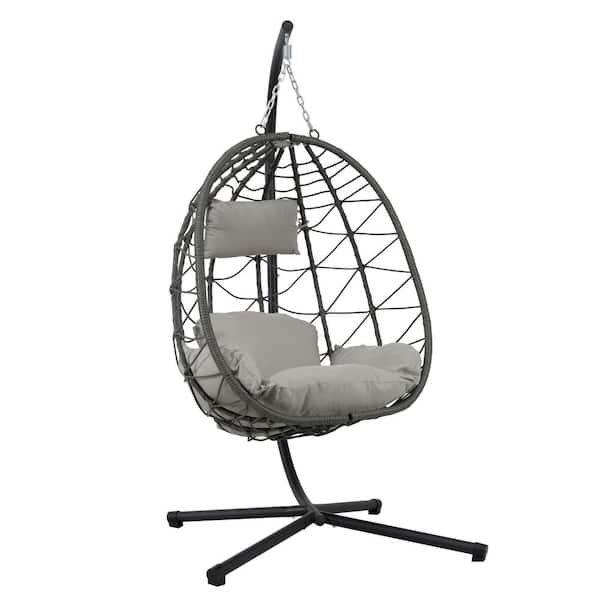 Unbranded Light Gray 1-Person Wicker Porch Swing Egg Chair with Stand Indoor Hanging Basket Chair with Stand
