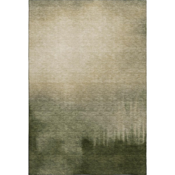 Mayfield Premium Machine Washable Abstract AMF2420 Olive 5 ft. x 7 ft. 6 in. Area Rug
