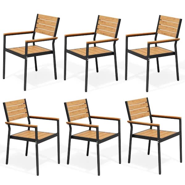 Stackable Patio Dining Chairs Modern Aluminum Armchairs Outdoor Dining chairs in Brown for Garden Lawn Deck (Set of 6)