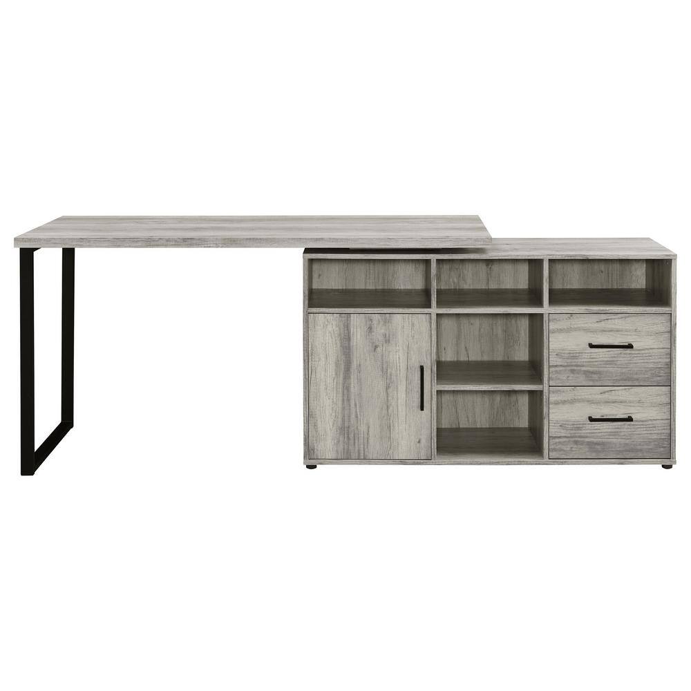 Grey Driftwood L-Shape Desk with Storage and Filing Cabinet