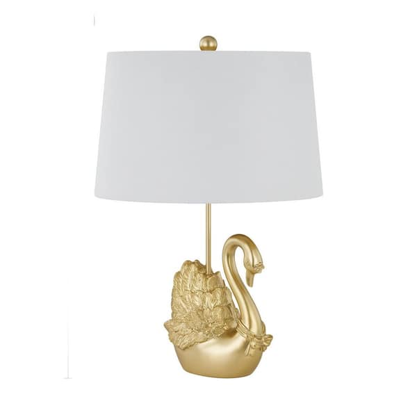23.5 in. Gold Leaf Novelty Table Lamp with White Linen