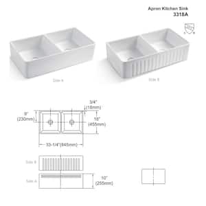 White Apron-Front Ceramic 33 in. Double Bowl Farmhouse Apron Kitchen Sink