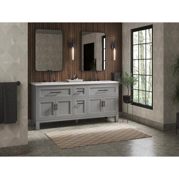 KOHLER Quo 73in. Double Sink Freestanding White Bath Vanity with White Quartz Top Assembled