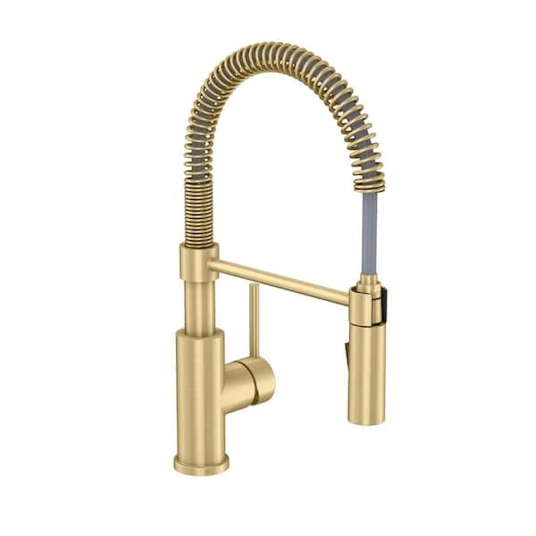 PRIVATE BRAND UNBRANDED Garrick Single-Handle Spring Sprayer Kitchen Faucet with Dual Function Sprayhead in Matte Gold