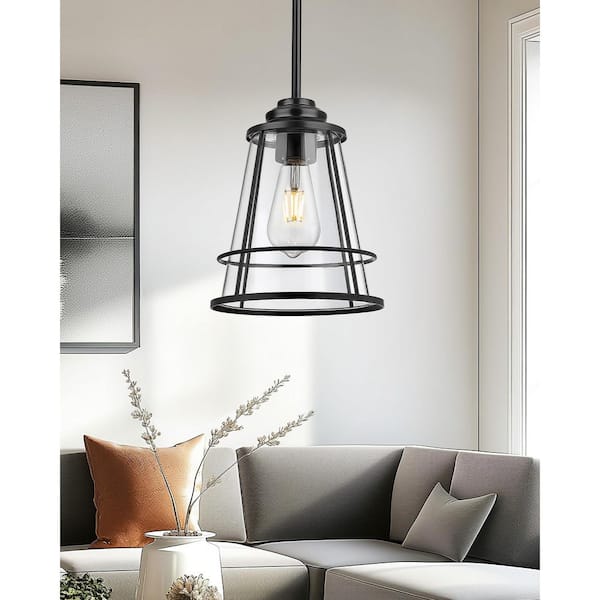 JAZAVA 60-Watt 1 Light Matte Painted Black Shaded Pendant Light