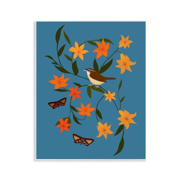 Stupell Industries Sparrow on Lily Bunches by Michelle Ingari Designs Unframed Nature Graphic Art Print 14 in. x 11 in.