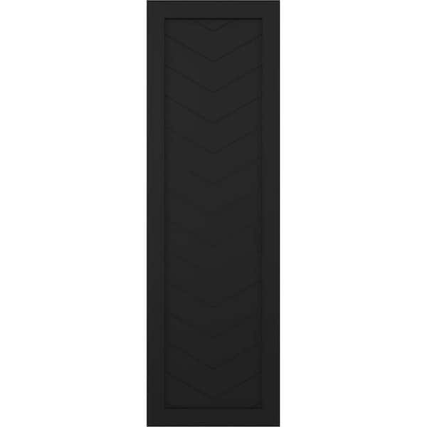 Ekena Millwork 18 in. x 40 in. True Fit PVC Single Panel Chevron Modern Style Fixed Mount Board and Batten Shutters Pair in Black