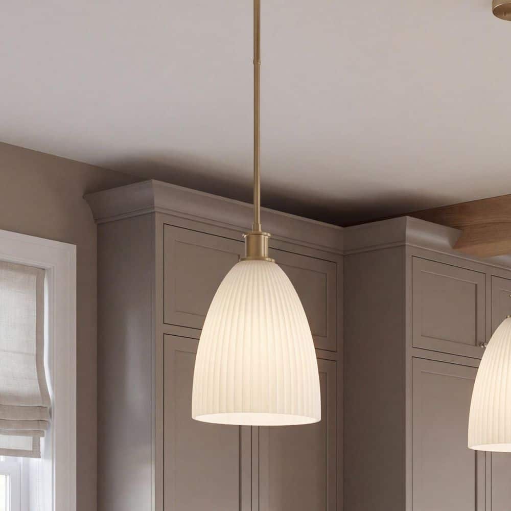Baldwin 10 in. W x 15.6 in. H 1-Light Noble Brass Transitional Pendant Light with White Opal Ribbed Glass Shade price history on PriceWatchPro