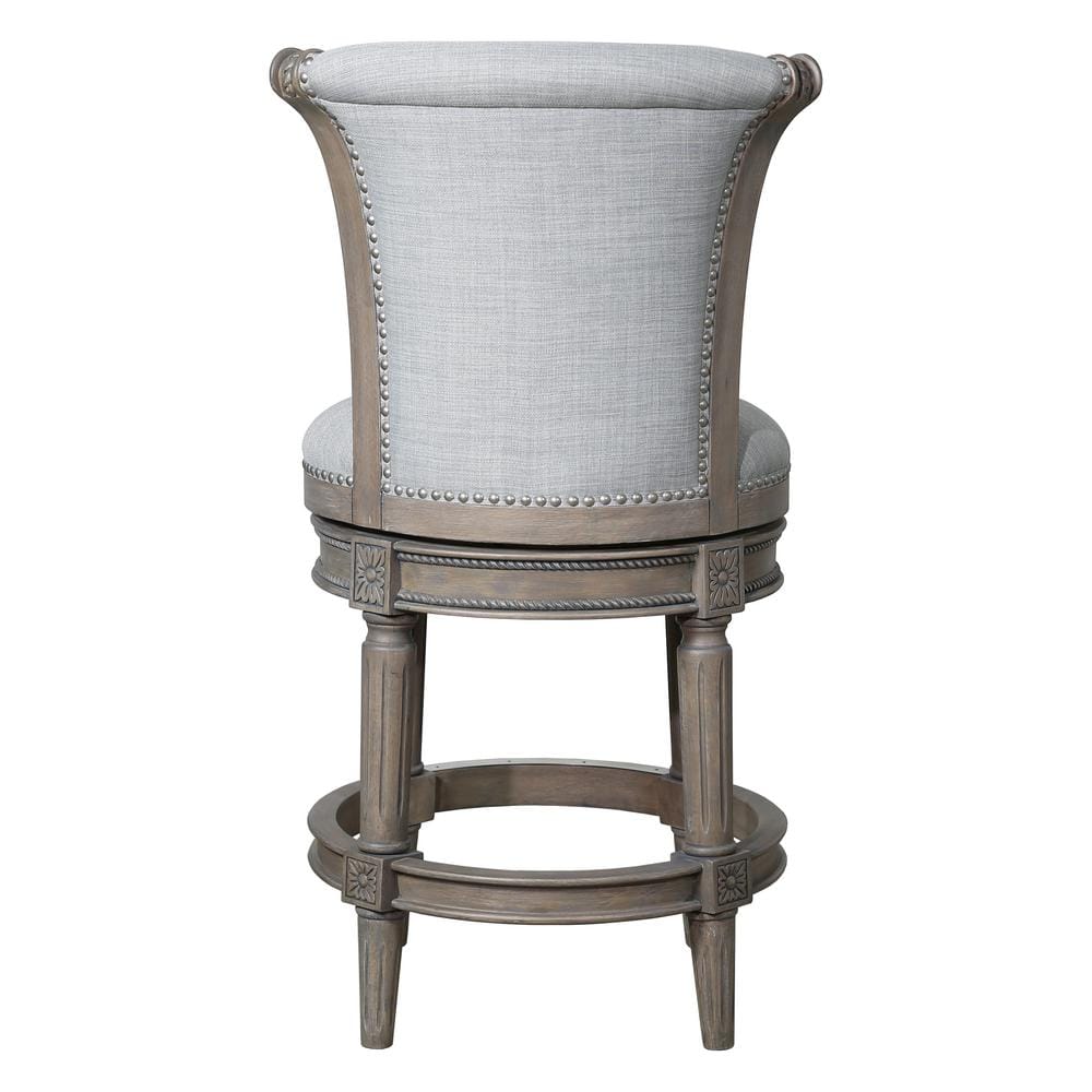 Weathered Gray Wood Swivel Counter-Height Barstool with Linen Upholstery