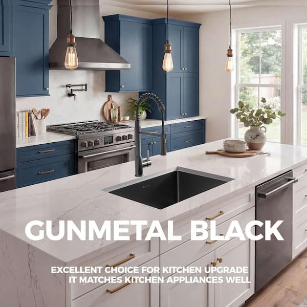 Glacier Bay 27 in. Undermount Single Bowl 18 Gauge Gunmetal Black