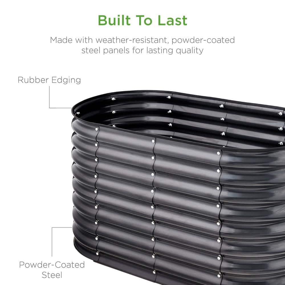 Charcoal Powder-Coated Steel Oval Raised Garden Bed Planter