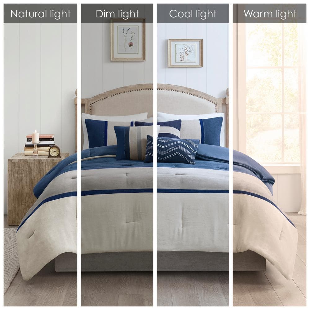Blue and Beige Queen Reversible Microfiber Comforter Set