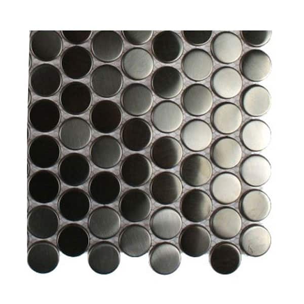 Ivy Hill Tile Silver Stainless Steel Penny Round 3 in. x 6 in. x 8 mm Metal Mosaic Floor and Wall Tile Sample