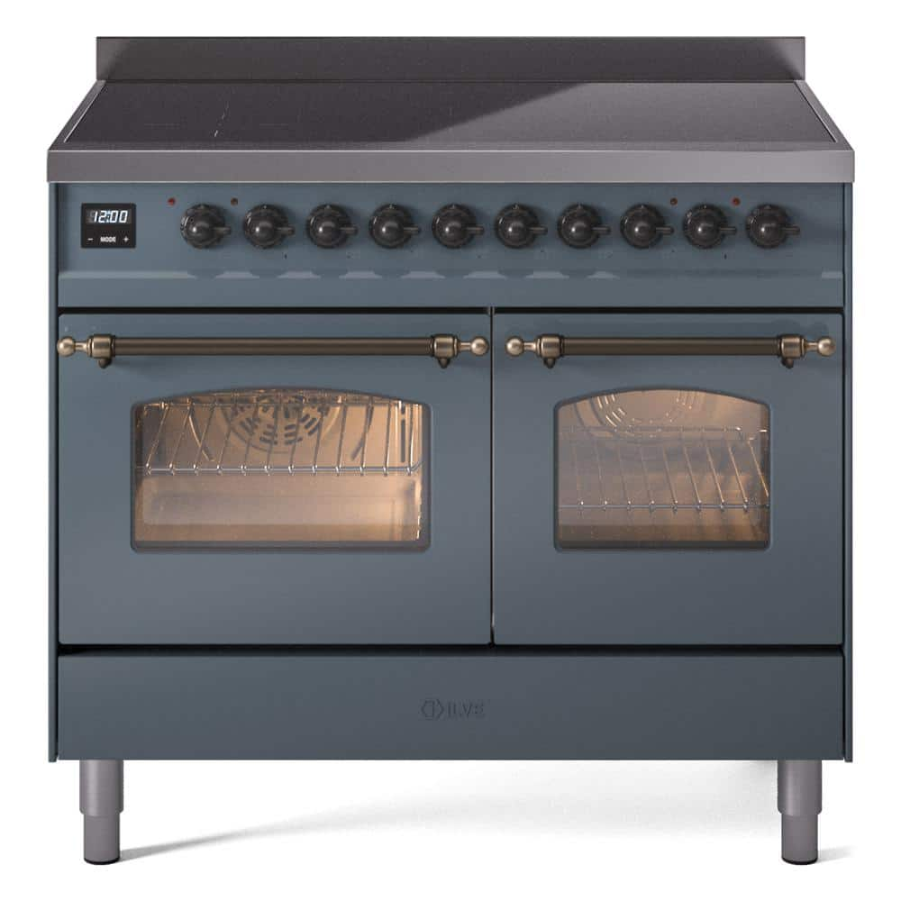 Nostalgie II 40 in. 6 Zone Freestanding Induction Range in Blue Grey with Bronze Trim -  ILVE, UPDI406NMPBGB