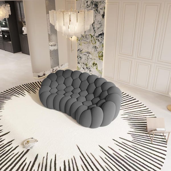 79.53 in. W Slope Arm Soft Upholstered 2 Seater 3D Textured Knit Fabric Extra-Deep Modular Sofa in Dark Gray