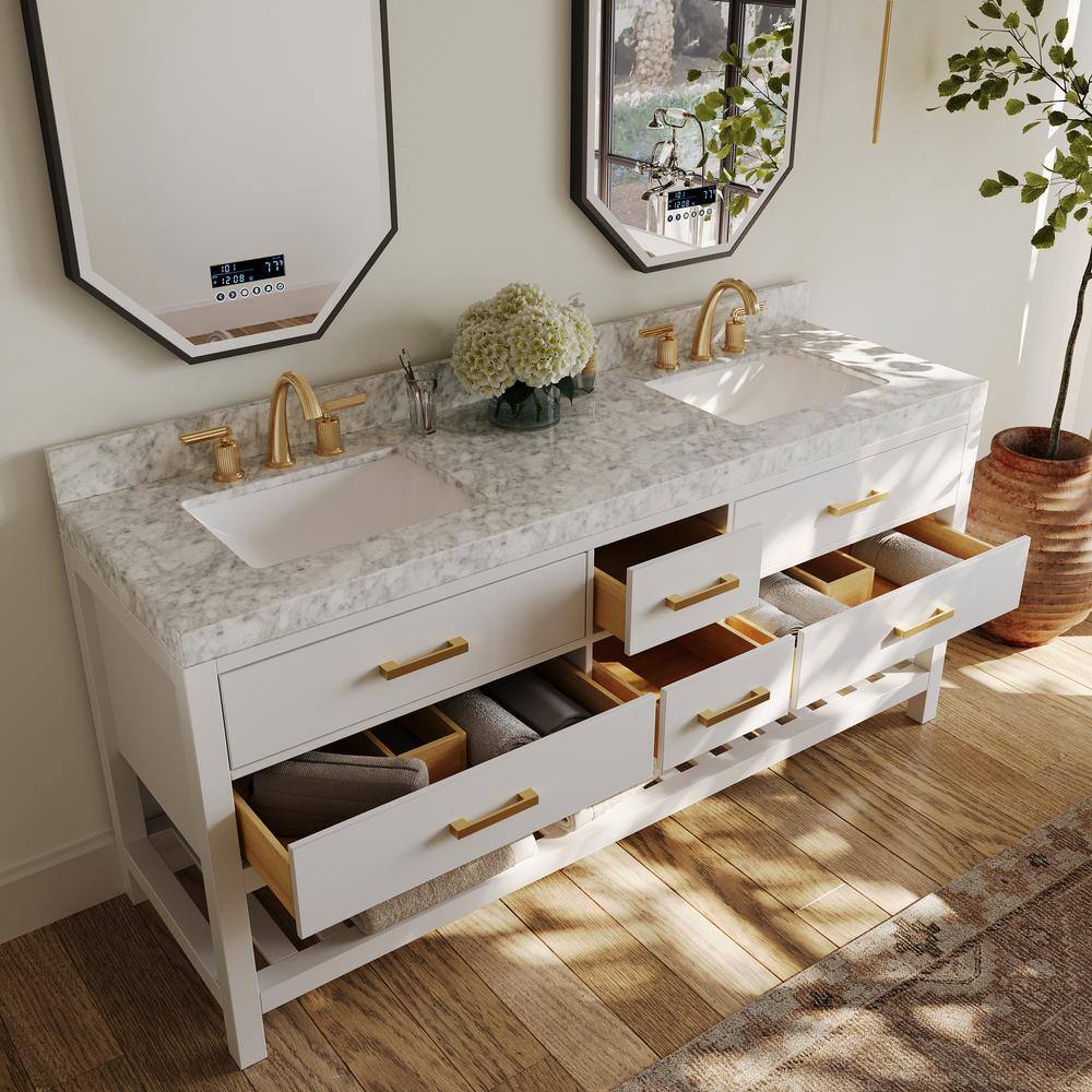 Elizabeth 72" White Double Bathroom Vanity with Gold Hardware