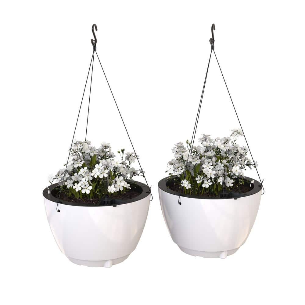 Caprio Medium White Resin Self-Watering Hanging Planter (2-Pack)
