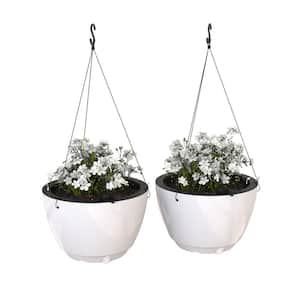 Caprio 14 in. Dia White Resin Self Watering Hanging Planter (2-Pack)