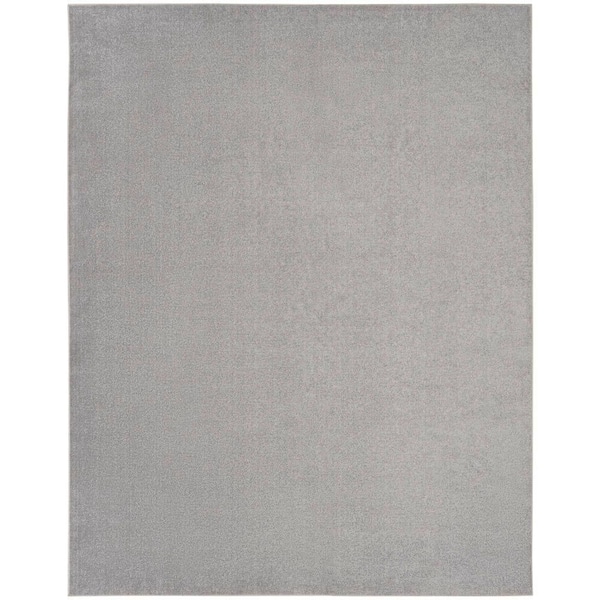 Essentials 9 ft. x 12 ft. Silver Gray Solid Contemporary Indoor/Outdoor Patio Area Rug