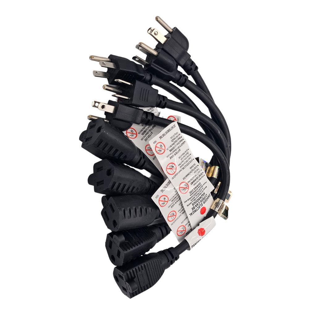 1 ft. UL Power Extension Cord 16-Gauge/3-Conductors (13 Amp) (NEMA 5-15R to NEMA 5-15P) Indoor/Black 5-Pack price history on PriceWatchPro
