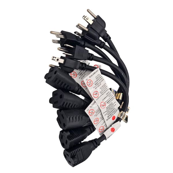 Micro Connectors, Inc 1 ft. UL Power Extension Cord 16-Gauge/3-Conductors (13 Amp) (NEMA 5-15R to NEMA 5-15P) Indoor/Black 5-Pack