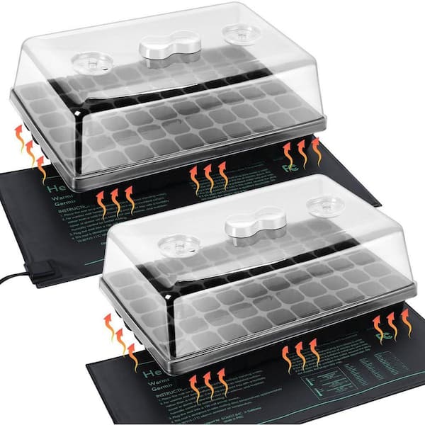 60-Cell Seed Starter Kit with Humidity Domes, Seedling Heat Mats, Propagation Trays, 2-Pack