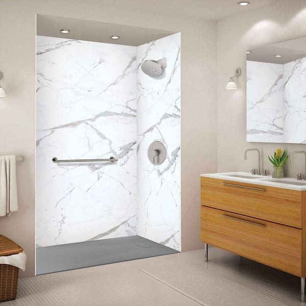 Trimslate 59.1 in. L x 35.5 in. W Alcove Shower Pan Base with Reversible Drain in Dark Grey