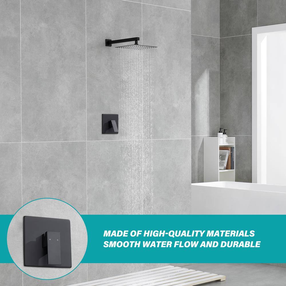 Large Matte Black Stainless Steel Square Wall Mounted Shower System