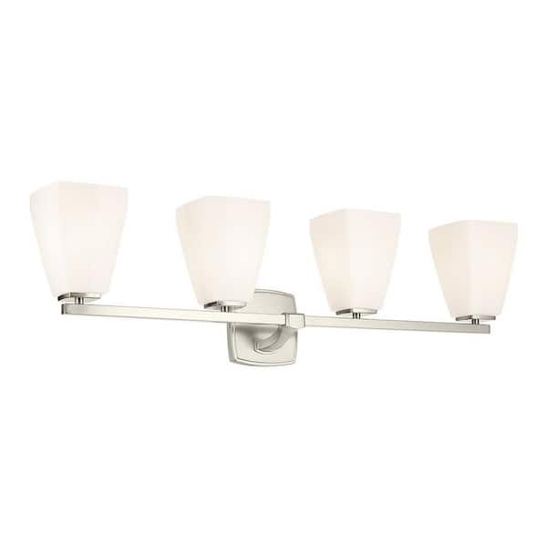 Marant 33.25 in. 4-Light Vanity Light with Opal Glass in Brushed Nickel