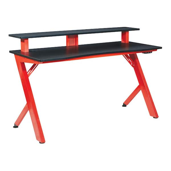 OSP Home Furnishings 54 in. Rectangular Matte Red/Matte Black Computer ...