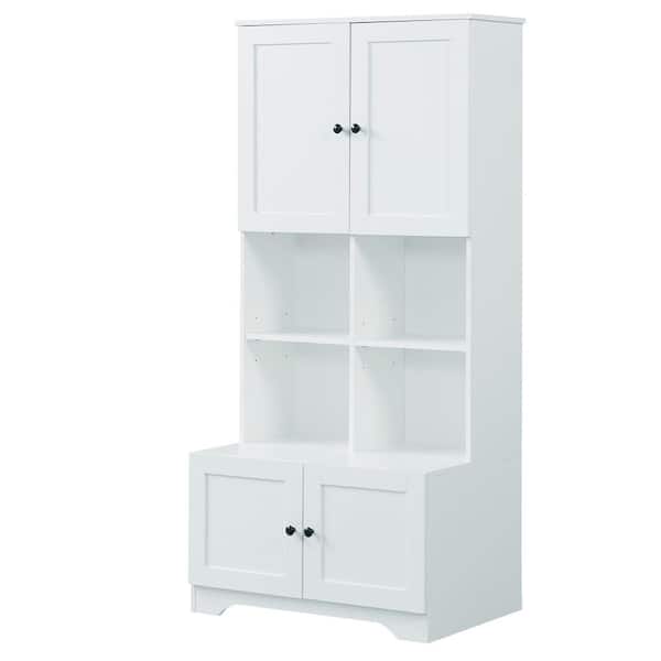 Tatahance 31 in. W x 21 in. D x 67 in. H White Freestanding Linen Cabinet with Open Storage Space and Adjustable Shelve