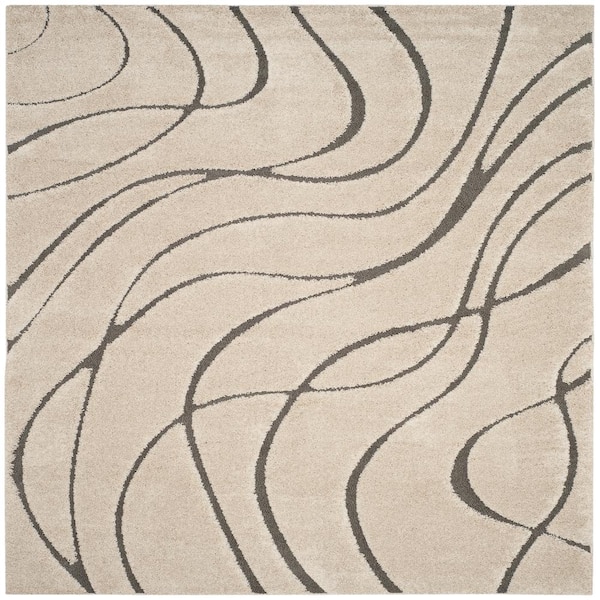 Florida Shag Cream/Gray 9 ft. x 9 ft. Square Solid Area Rug