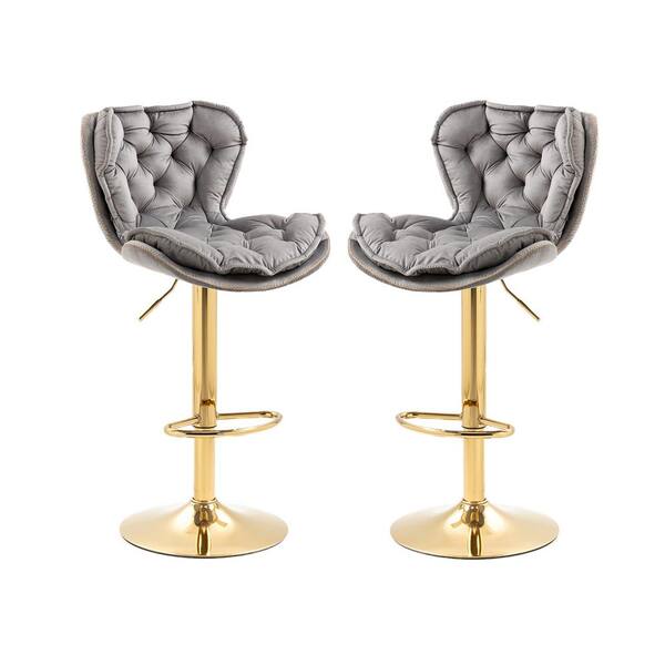 HOMEFUN 44 in. Gray Velvet Swivel Low Back Matal Frame Adjustable Cushioned Counter Height Bar Stool (Set of 2)