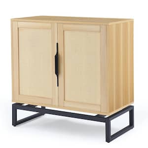 31.5 in. W x 15.75 in. D x 31.5 in. H Beige Linen Cabinet with Natural Rattan Doors and Adjustable Shelf