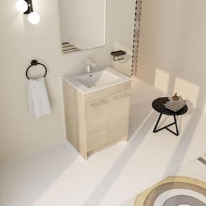 Anky 24 in. W x 18.3 in. D x 33.8 in. H Single Sink Bath Vanity in Plain Light Oak with White Ceramic Top