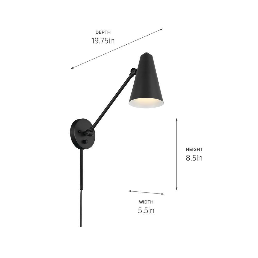 Sylvia Black Swivel Shade Dimmable Wall Sconce in Mid-Century Modern Style