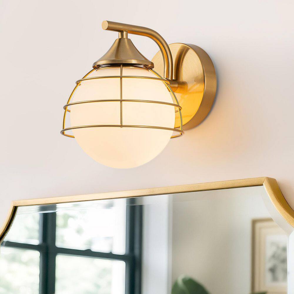 6.42 in. 1-Light Brass Wall Sconce with Milk White Glass Globe Shade for Bedroom Living Room Hallway price history on PriceWatchPro
