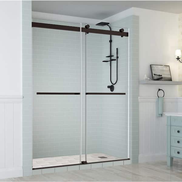 Aston Rivage 44 in. - 48 in. x 76 in. Frameless Double-Bypass Sliding Shower Door in Bronze