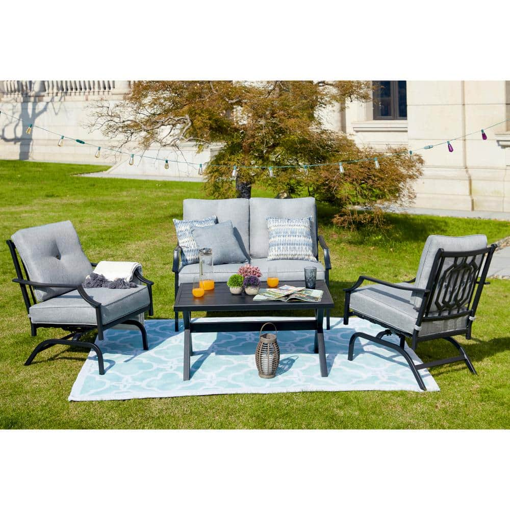 Patio Festival 4-Piece Metal Patio Conversation Set with Gray Cushions ...